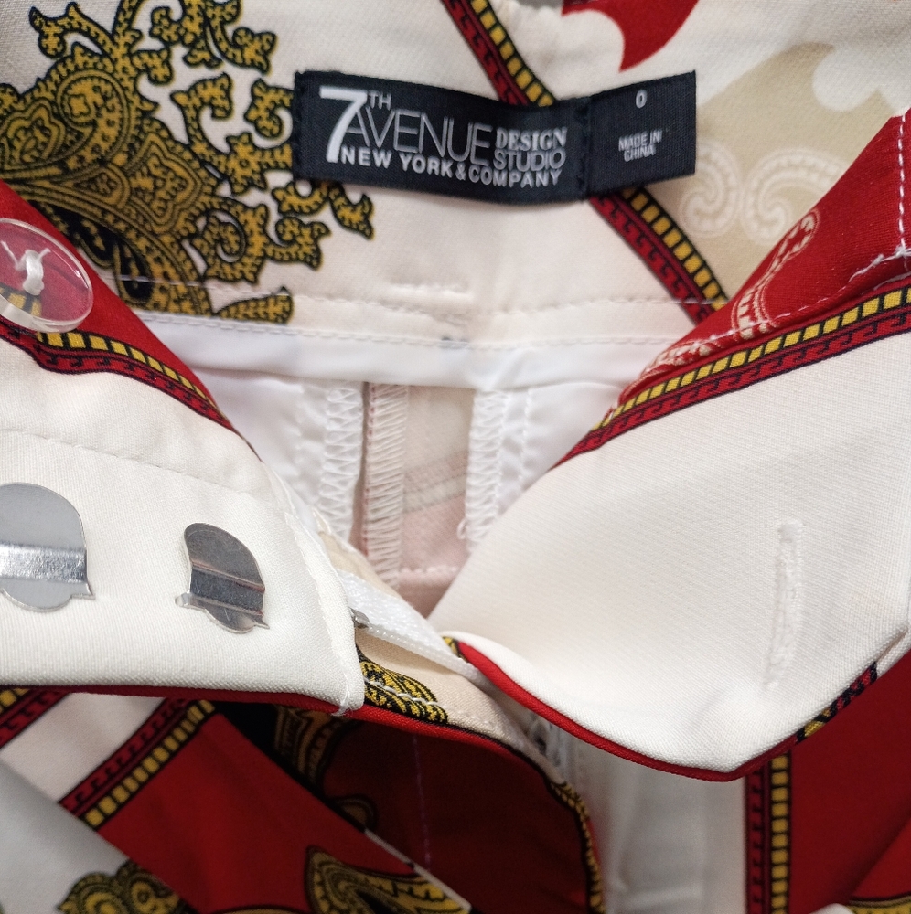 New York & Company Red and Gold Patterned Trousers - Picture 7 of 13
